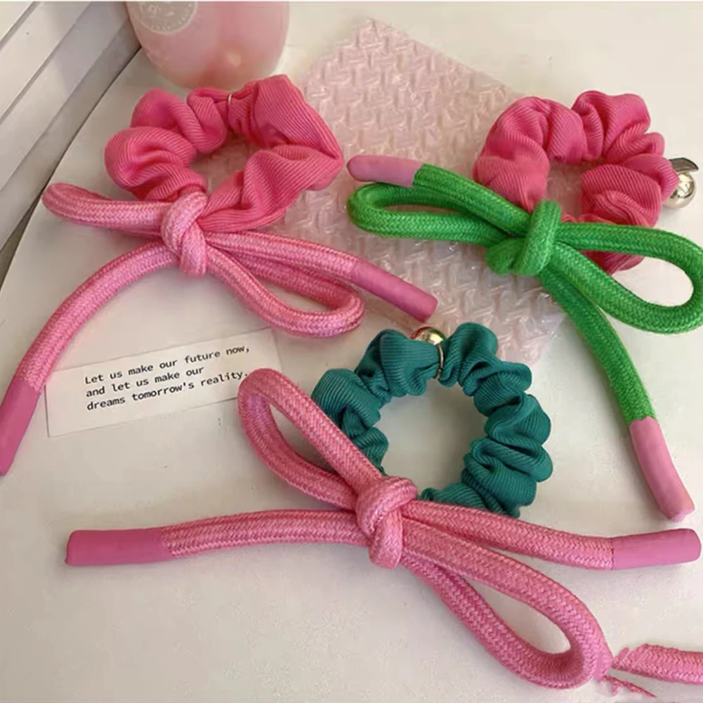 

Sweet Women Solid Candy Color Rope Bow Elastic Hair Rubber Bands Bowknot Hair Ties for Girls Ponytail Holder Hair Accessories