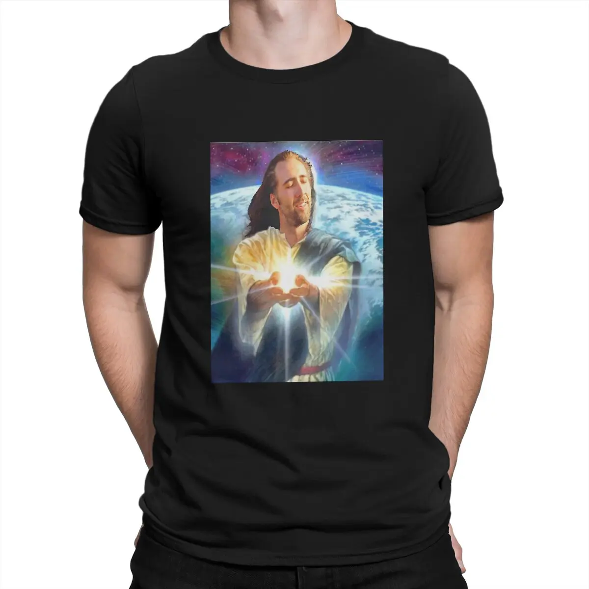 

Jesus Cage Nicolas Cage Men T Shirt Fibre Grunge O-Neck TShirt Harajuku