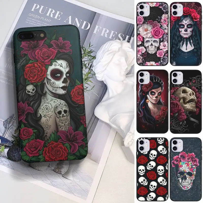 

Catrina Beautiful Rose Girl Skull Art Phone Case fundas shell cover for HUAWEI P10 P20 P30 P40 mate 30 40 lite Pro