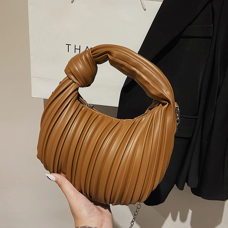 

Fashion Underarm Pleated Bag for Women Small Tote Half-Moon Pu Leather Crossbody Bag Luxury Designer Handbags 2022 New Trend