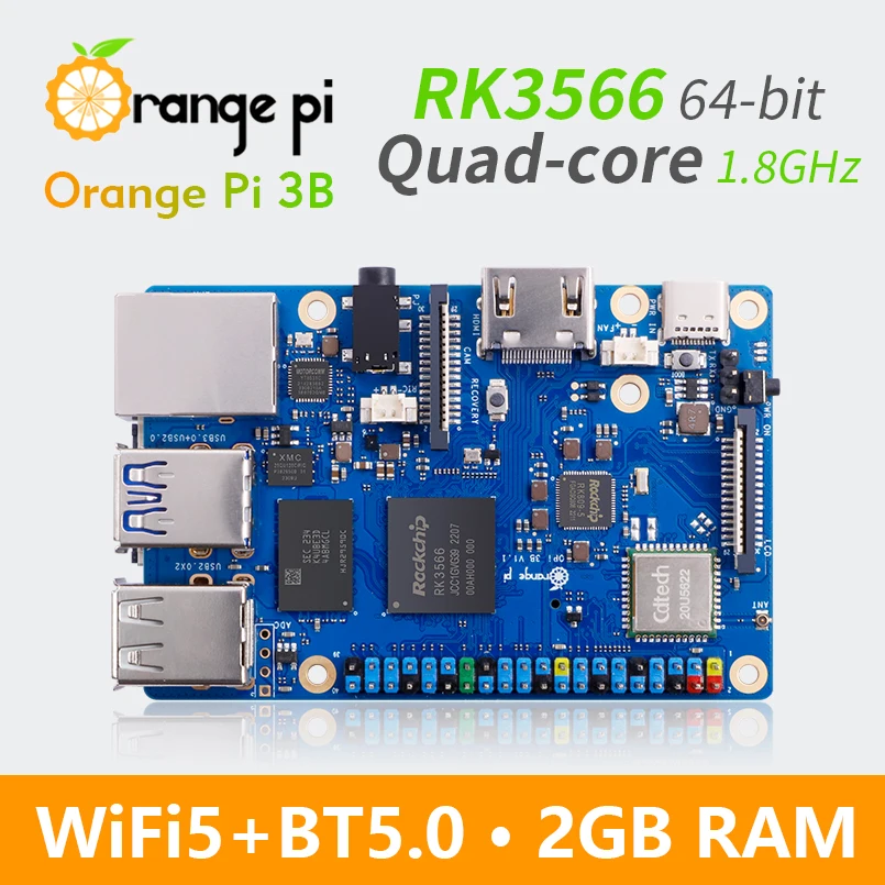 Orange Pi 3B 2 ГБ ОЗУ Rockchip RK3566 Четырехъядерный 64-битный SBC одноплатный Wi-Fi + BLE Gigabit Run Android