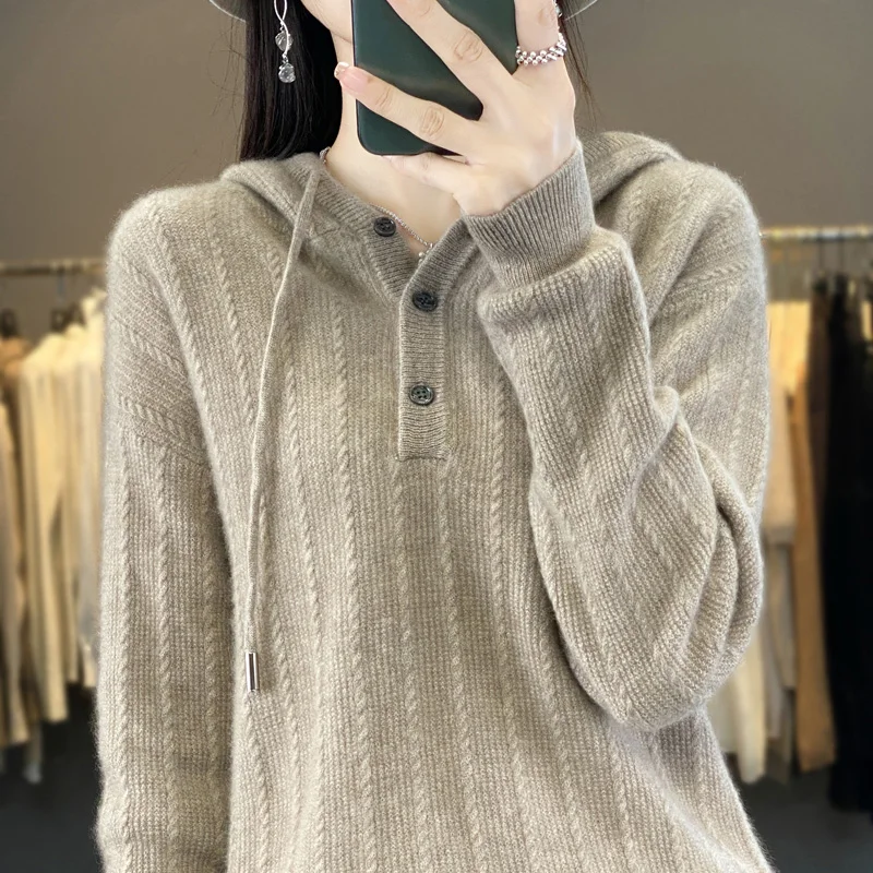 Лидер продаж новинка 100% женский шерстяной свитер с капюшоном из австралийской