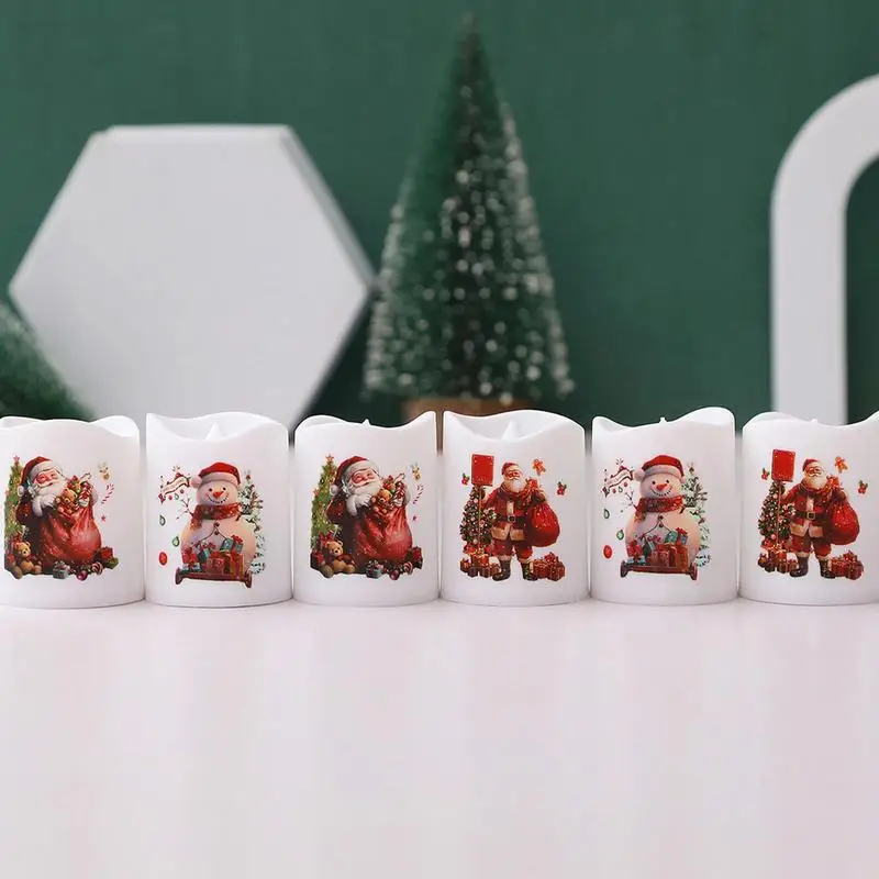 6 шт. светодиодная свеча беспламенная креативная Санта-Клаус Снеговик желает
