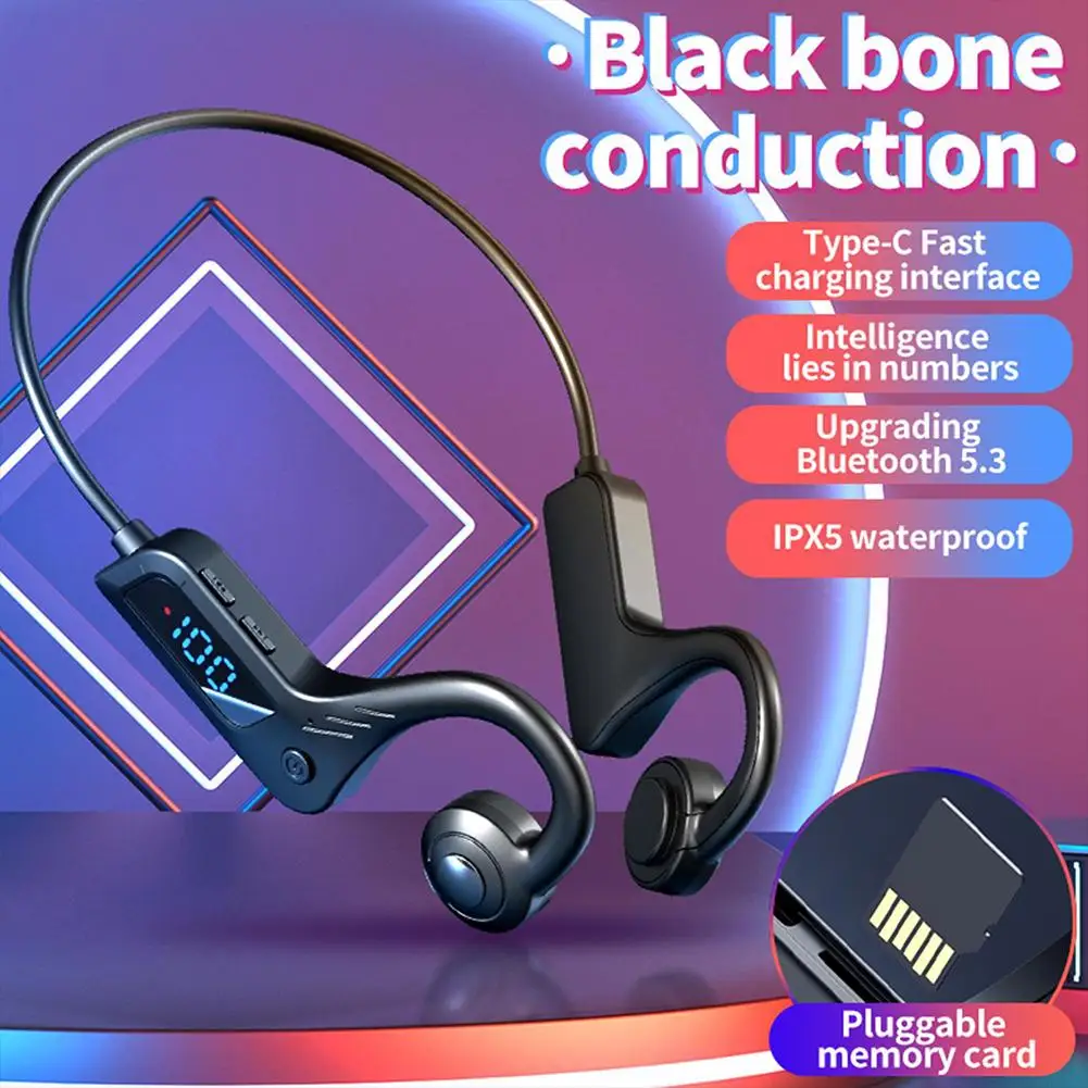 

X7 Bone Conduction Headphones Wireless Bluetooth-compatible Stereo Headset With Digital Display Waterproof Run Sports Earphone