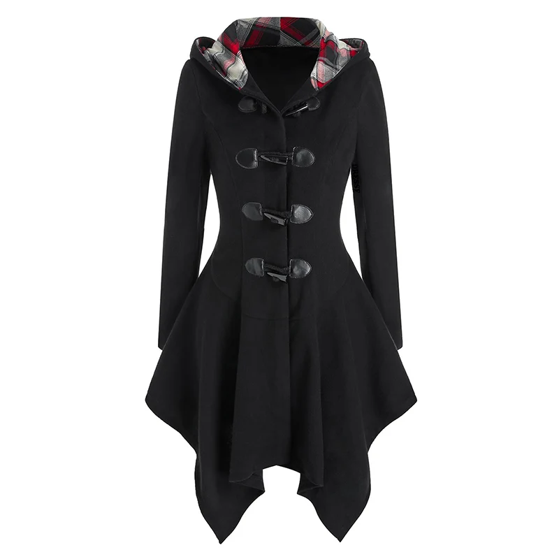 Dressfo 2024 модное женское черное пальто Топы с капюшоном рогами переключающееся