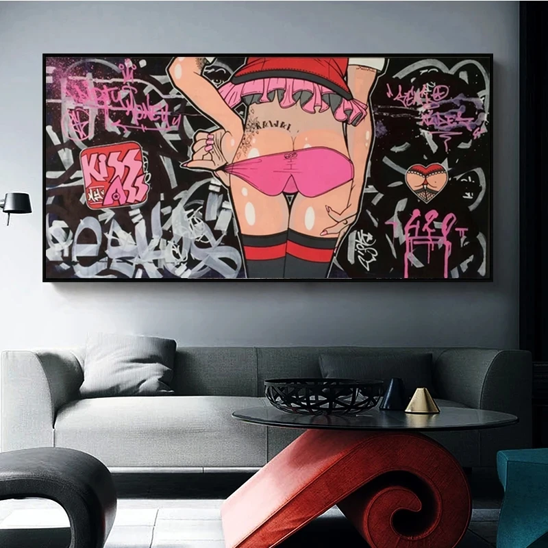 Граффити Искусство Улица Сексуальная Женщина Поцелуй Задница Настенный Плакат