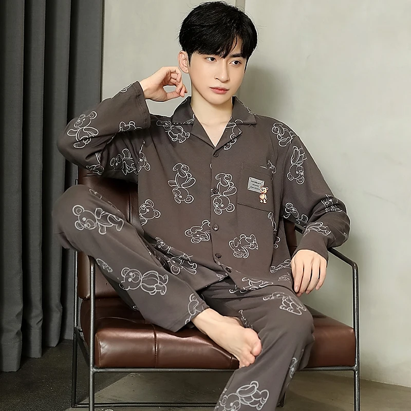 QUHENG Autumn Men Pajama Sets 2022 Winter Man Pajamas Set Simple Sleepwear Long Sleeve Cotton Pajamas Men Leisure Home Clothing