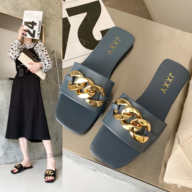 Women's Shoes Sandals Square Toe Slippers Square Toe Flat Soft Sole Casual Fashion Shoes Women's Slippers Summer Slipper