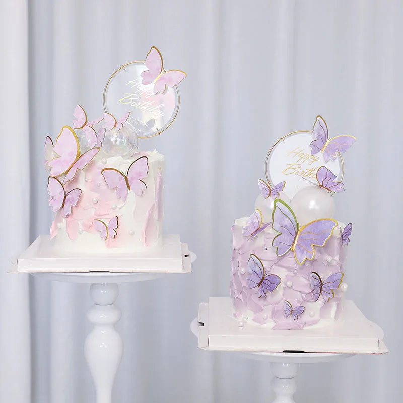 

Purple Pink Butterfly Cake Decoration Happy Birthday Cake Topper Handmade Painted For Wedding Birthday Party Baby Shower