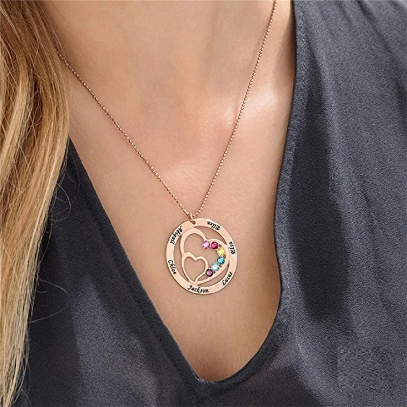 925 Sterling Silver Heart in Heart 1-7 Birthstone Name Personalized Necklace Birthday Jewelry For Women Girls Mother Day Gifts