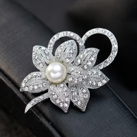 brooch for women clear crystal rhinestone brooches wedding party prom bridesmaid imitation pearl flower brooch jewelry gift