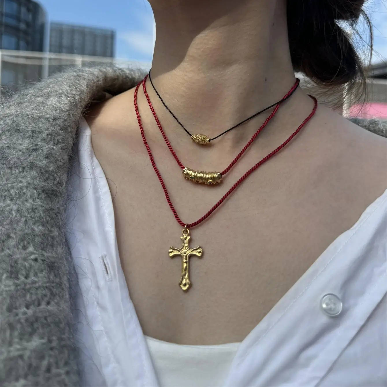 Модное винтажное ожерелье с подвеской в виде креста для женщин и мужчин красная