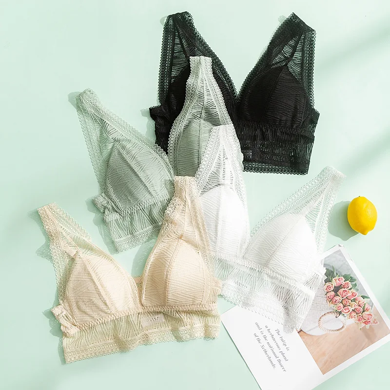 

One-piece Bra Nipple Cover Silk Bra Mulberry Silk Underwear Breathable Women's Bra Without Underwire Sexy Lace Bra Camisole