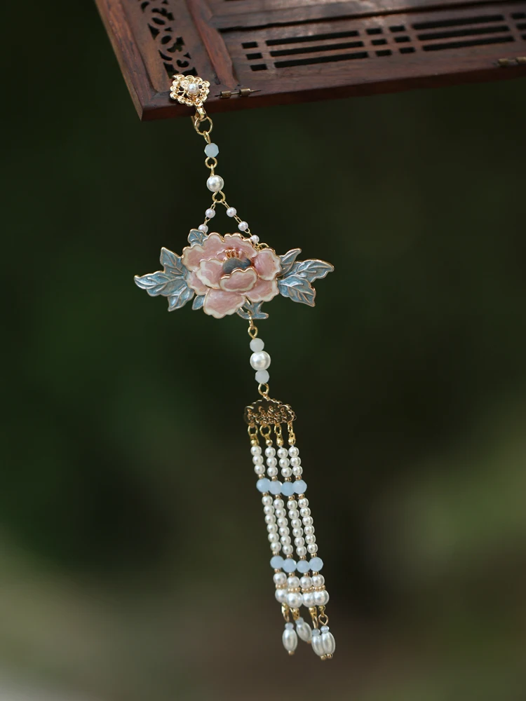 Chinese Sle Peony Overlapping-Weight Pendant Accessories Retro Temperament High end Exquisite Tassel Brooch Penda...