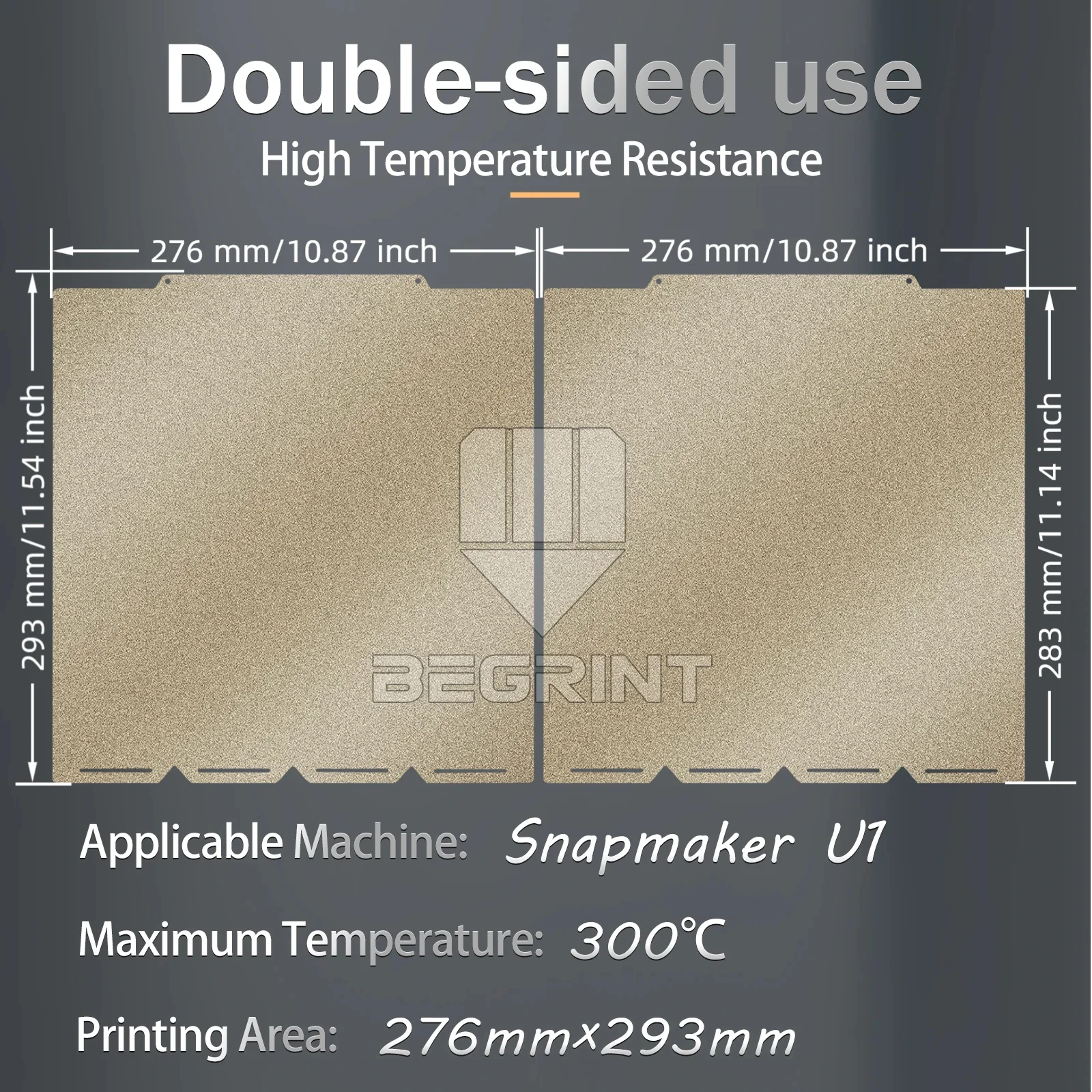 Пластина для 3D-принтера Snapmaker U1: текстурированная PEI, гладкая PET, PEO, 270x270, двусторонняя, из пружинной стали, для термостола Snapmaker U1 (art.: 3920d882cd312) - 3920d882cd312