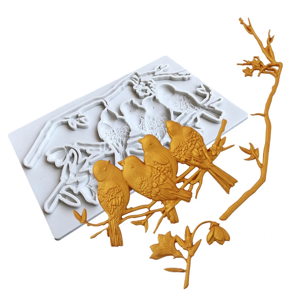 

Bird Tree Branch Flower Leaves Silicone Fondant Mould Cake Wedding Decoration Baking Sugarcraft Molds DIY