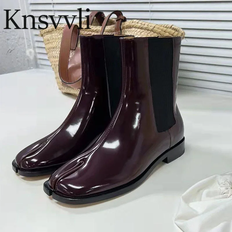 

2022 New Round Low Heel Short Boots Women Genuine Leather Chelsea Boots Female Designer Split toe Horsehair Modern Boots Woman