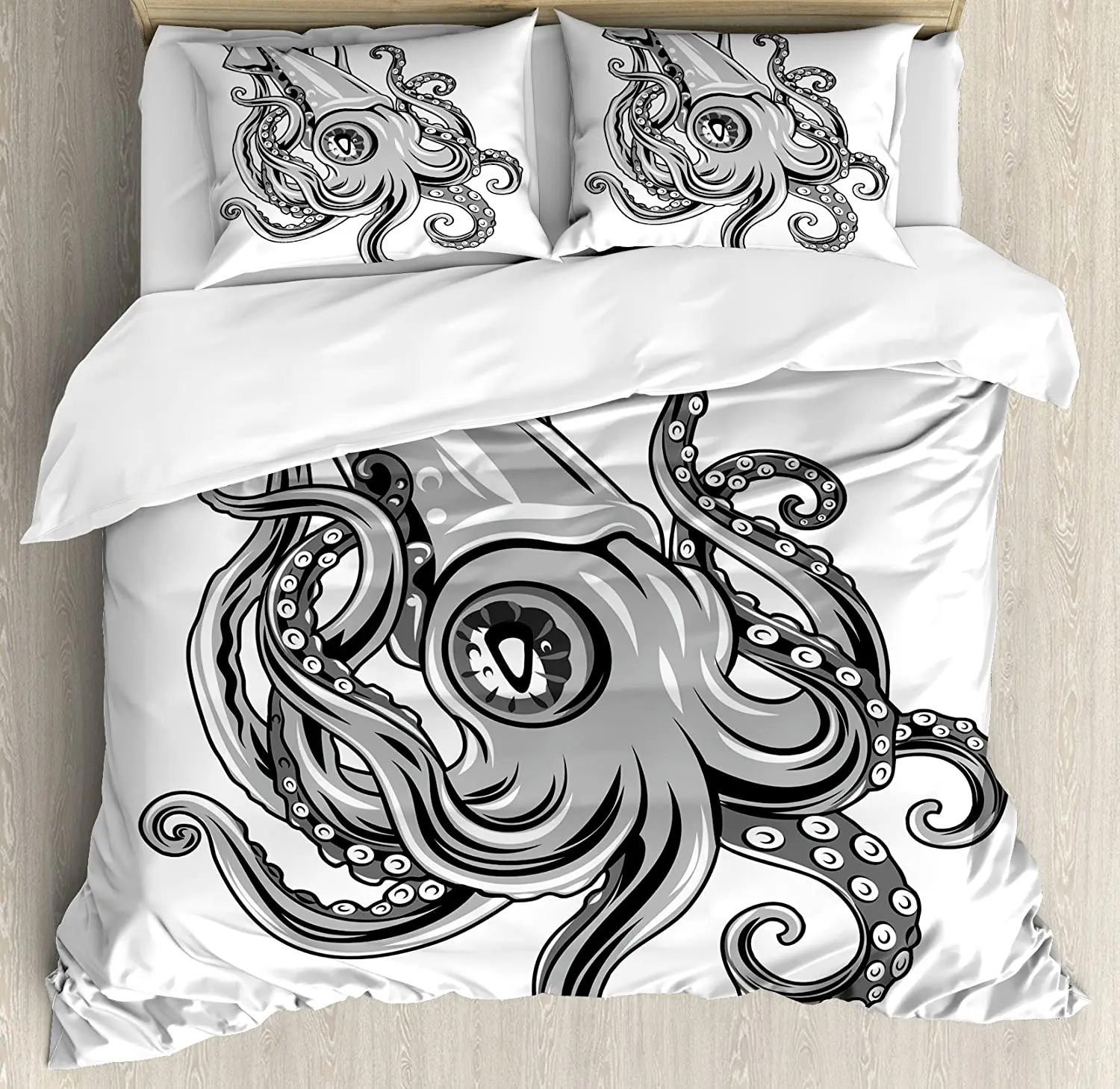 

Kraken Bedding Set For Bedroom Bed Home Squid Fish with Fins Sea Spiritual Animal Cuttlef Duvet Cover Quilt Cover And Pillowcase