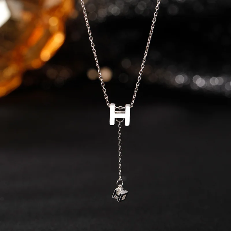 

925 Sterling Silver Tassel Letter H Charm Necklaces & Pendants Choker Statement Necklace For Women Party Jewelry Wedding Gift