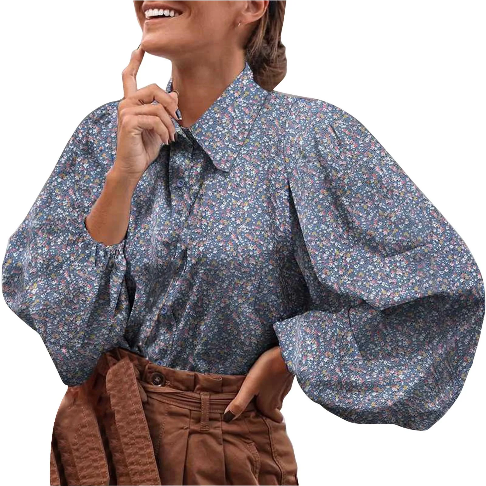

Women Autumn Fashion Print Button Lapel Sleeve Shirt Fashion Blouse Short Sleeve Polyester Shirts for Women