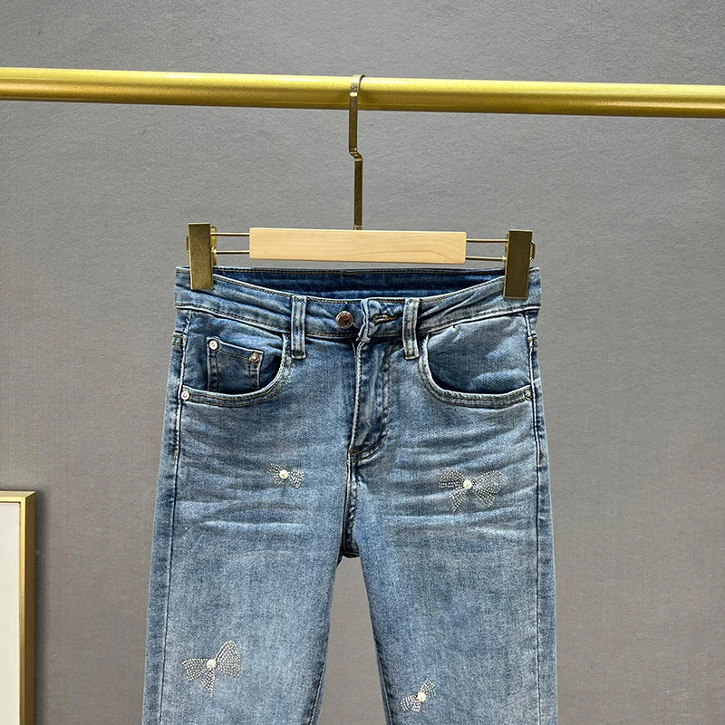 Beaded Jeans for Women 2022 Spring/Summer New Cotton Elastic Slim Pencil Pants Hot Girls Skinny Denim Pants Woman Jean Trousers