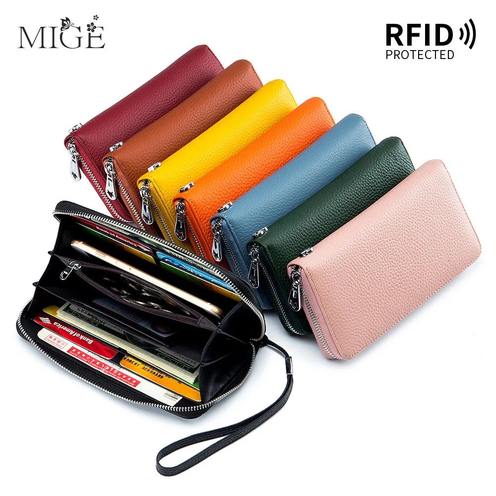 Long Women Wallet Female Purses Solid Color Coin Purse Card Holder Wallets Female Genuine Leather Clutch Money Bag Wallet Unisex