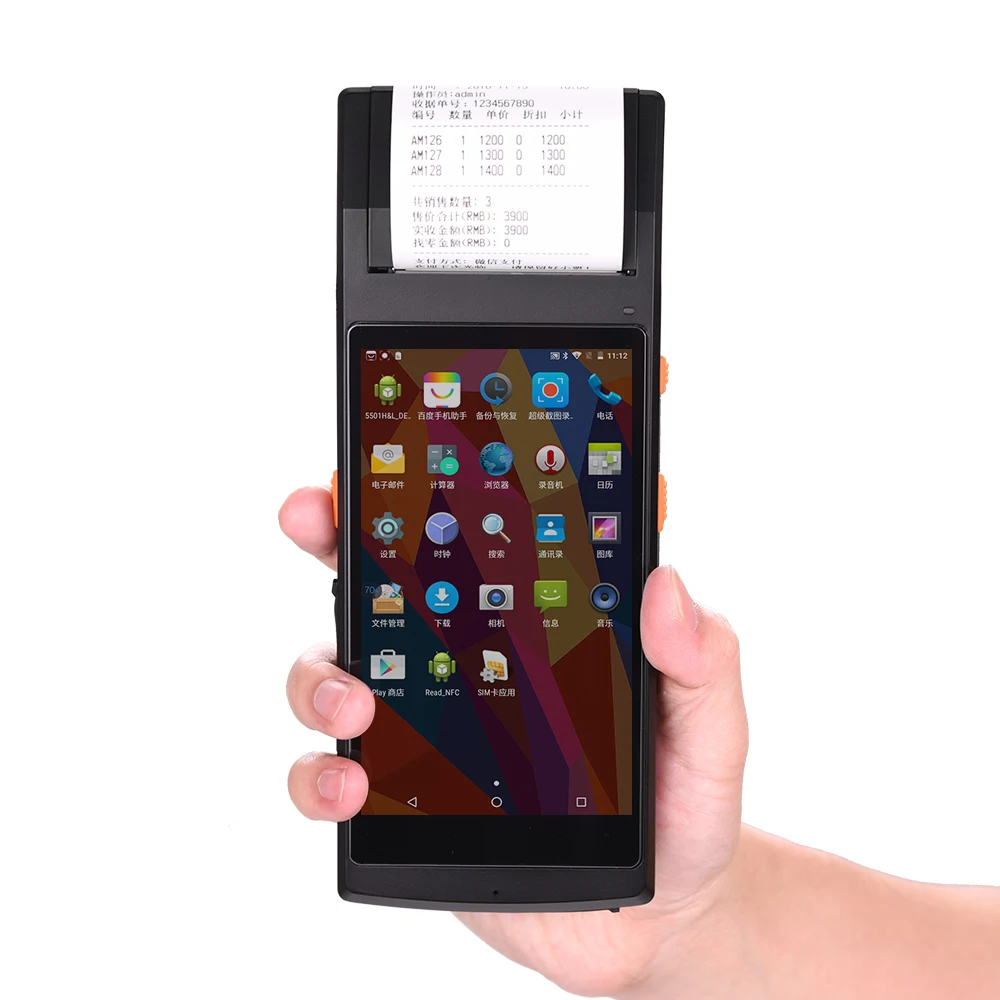 

Сканер с сенсорным экраном Android 1D 2D, портативный терминал PDA 4G Wi-Fi BT со встроенным термопринтером