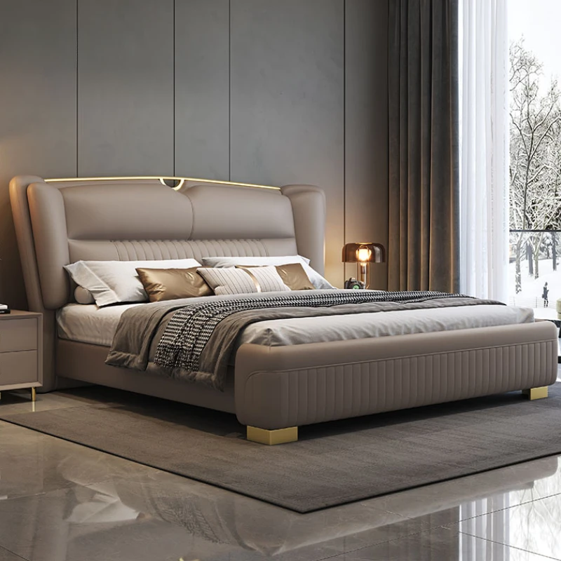 Элегантный современный дом каркас двуспальной кровати роскошная кожаная
