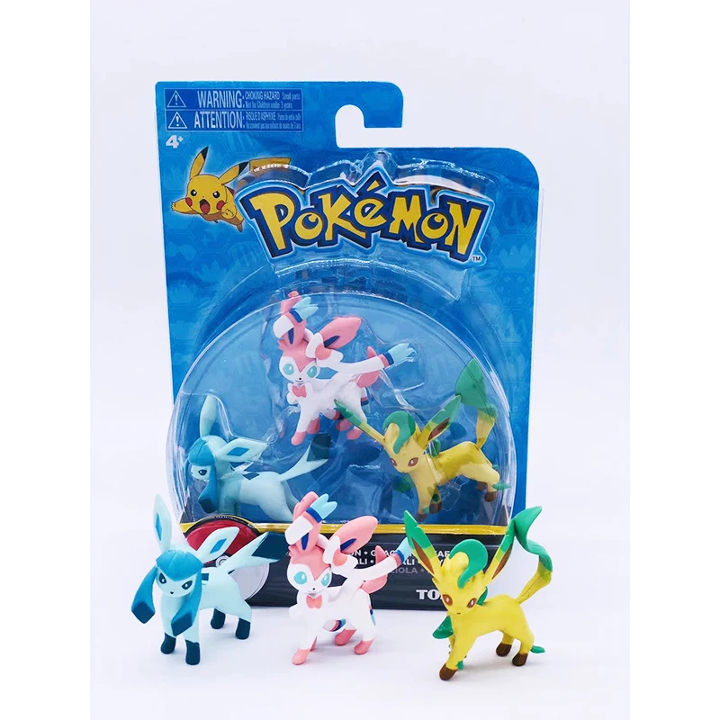 

Pokemon Battle Feature 3 Figures Pack Eevee Evolution Family Sylveon Glaceon and Leafeon 2" Pocket Monster Action Figure Toys