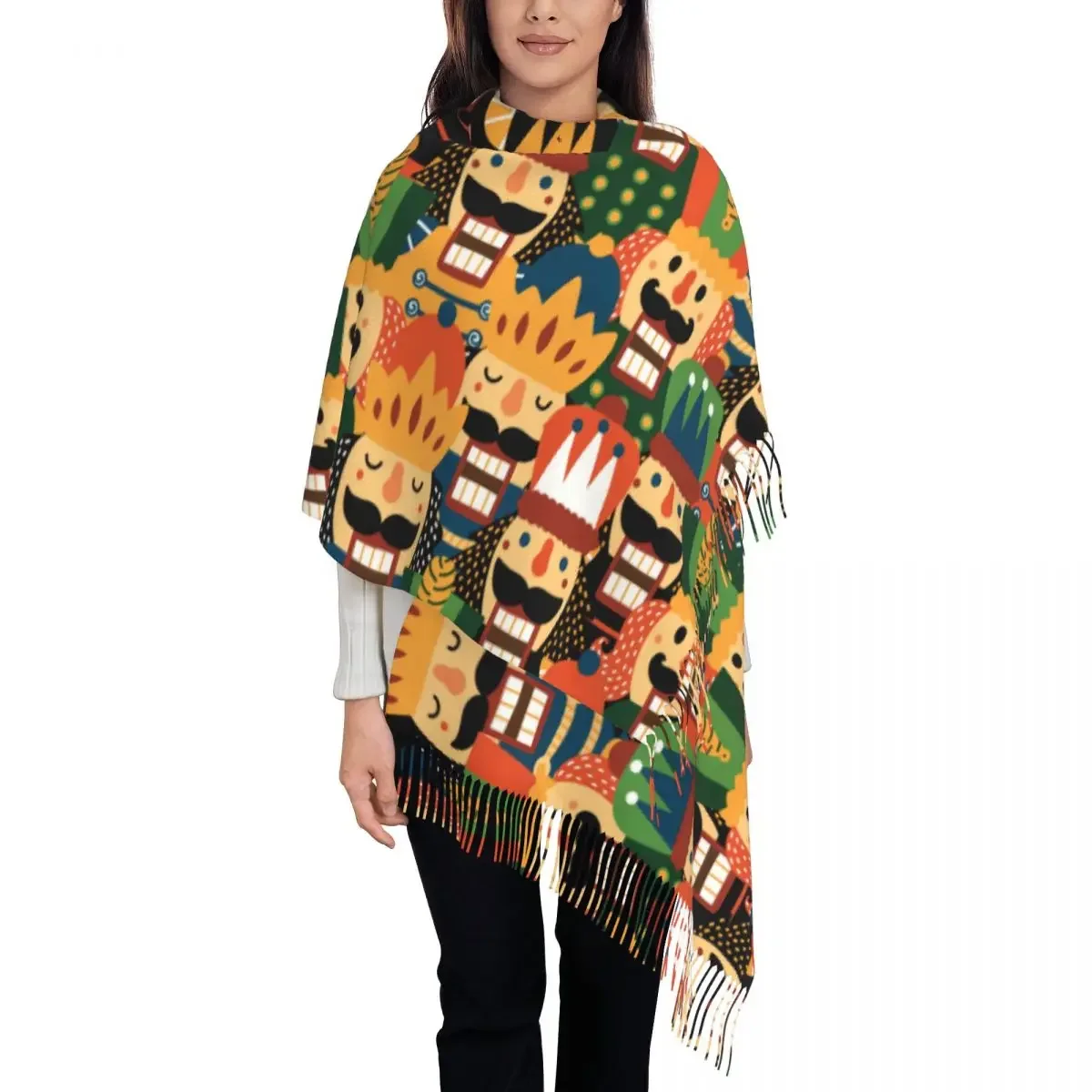 

Customized Print Merry Christmas Nutcracker Cartoon Pattern Scarf Women Men Winter Fall Warm Scarves Shawl Wrap