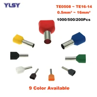 1000500200pcs dual wire tube pre insutated copper crimp terminal te0508te16 14 double cable ferrules 0 5 16mm2 22 6awg