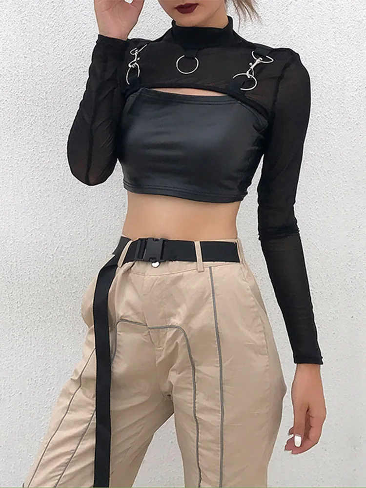 Женская футболка в стиле хип-хоп Готическая женская короткая кружевная