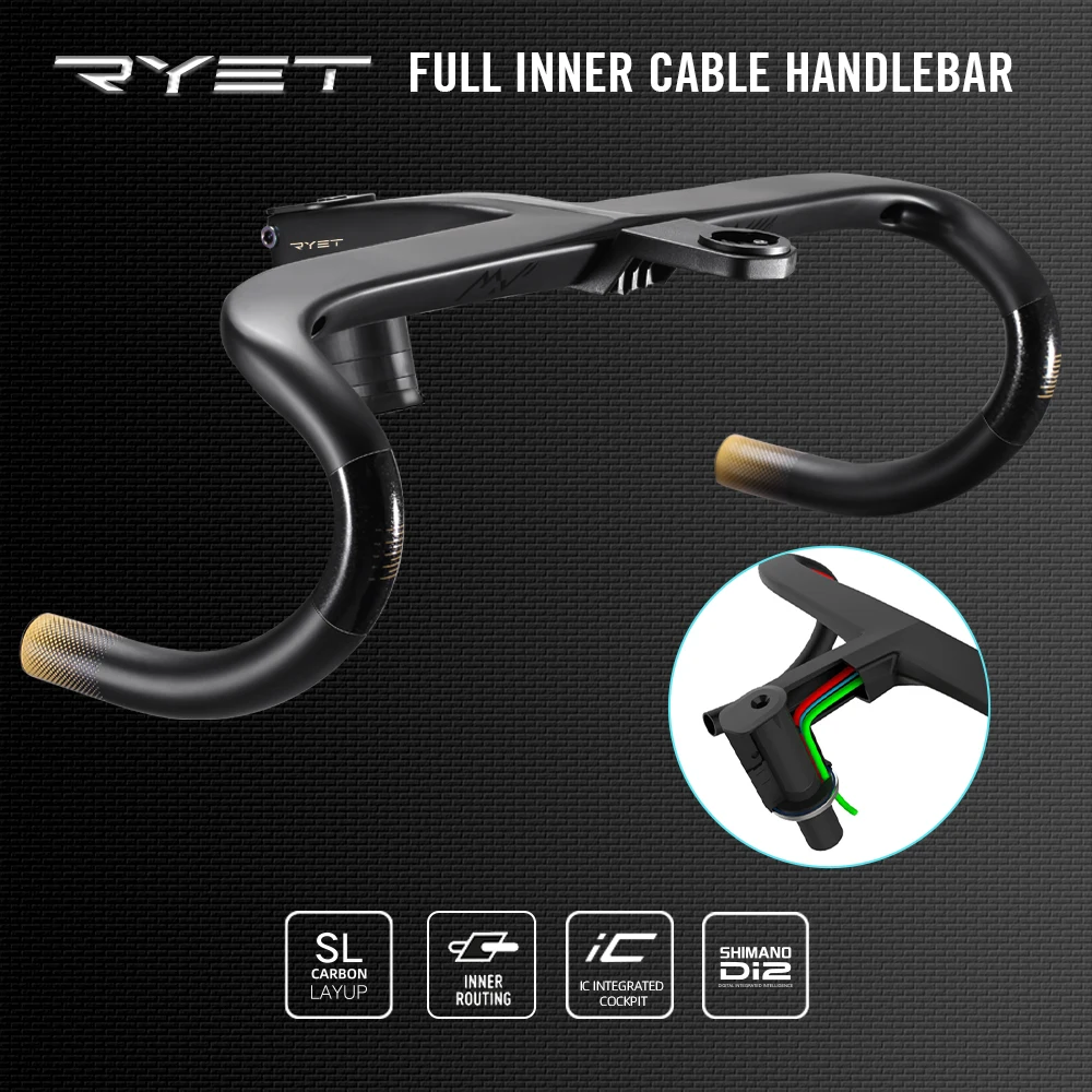 

RYET Ergo Ace Full Internal Cable Routing Road Bicycle Handlebar T800 Carbon Integrated Handlebar Di2 With Bike Computer Holder