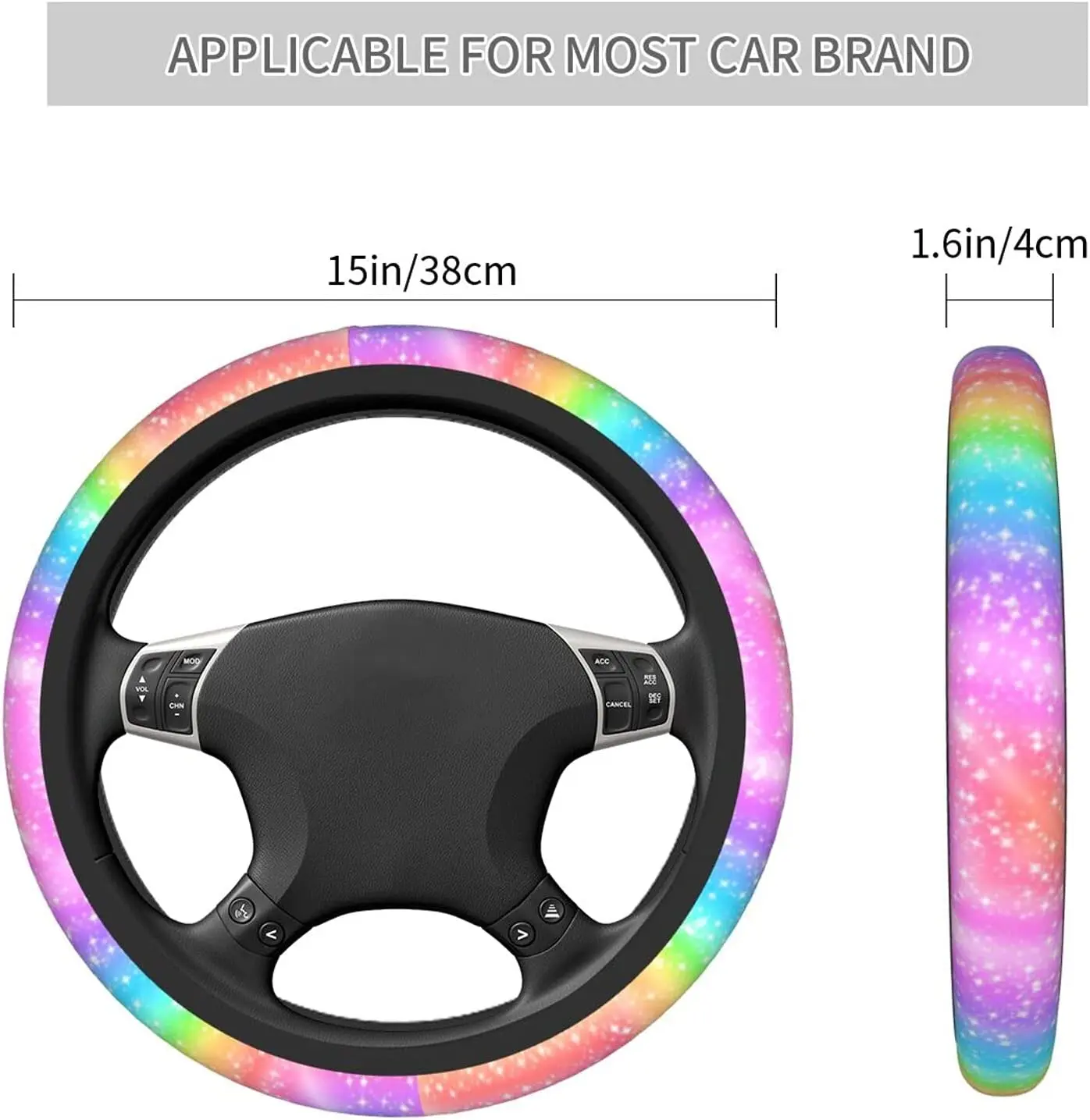 Colorful Rainbow Steering Wheel Cover Car Accessories Cute for Women Girls Girly 15 Inch  Auto Interior Decor Anti Slip Truck images - 6