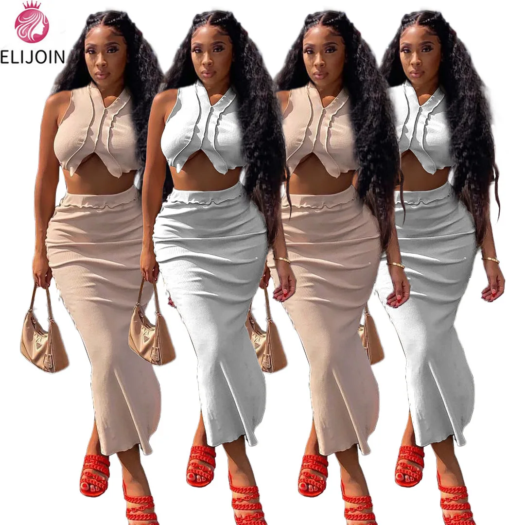 

ELIJOIN sexy club women's summer anti-car V-neck sleeveless split skirt suit two-piece set