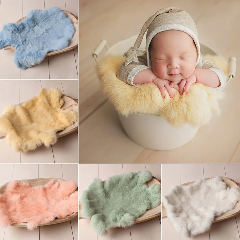 

Rabbit Fur Background Blanket Newborn Photography Props Faux Fur Basket Stuffer Filler Blankets Infant Backdrop Fabrics Photo