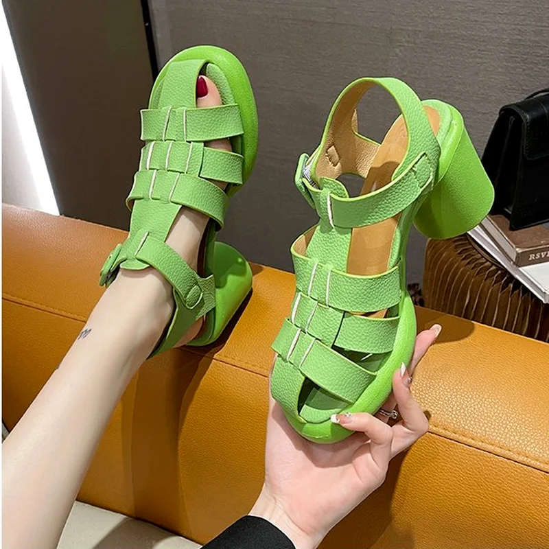 

Super High Heels Gladiator Women Sandals Fashion Casual Weave Genuine Leather Platforms Shoes Woman 2022 Spring Summer