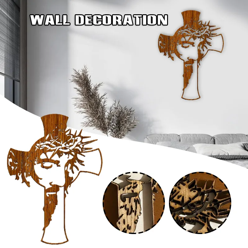 

Cross Christian Wood Wall Art Craft Decor Home Hangings Hook Hole Design Christian Openwork Carving Wall Art Religious ALI88