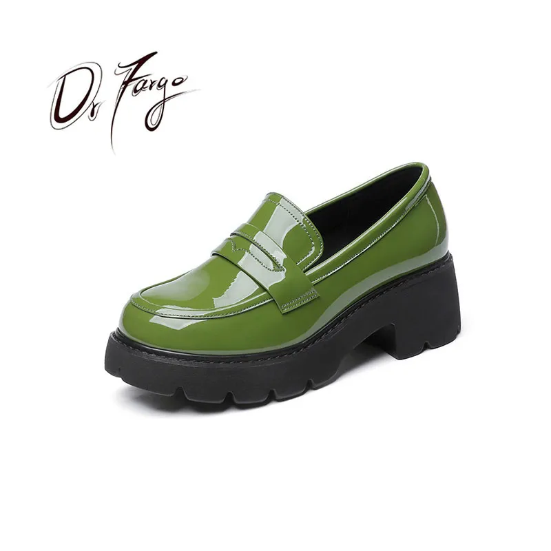 Женские лакированные туфли DRFARGO, черные туфли-лодочки на платформе 6,5 см, на высоком квадратном каблуке, размеры 33-43