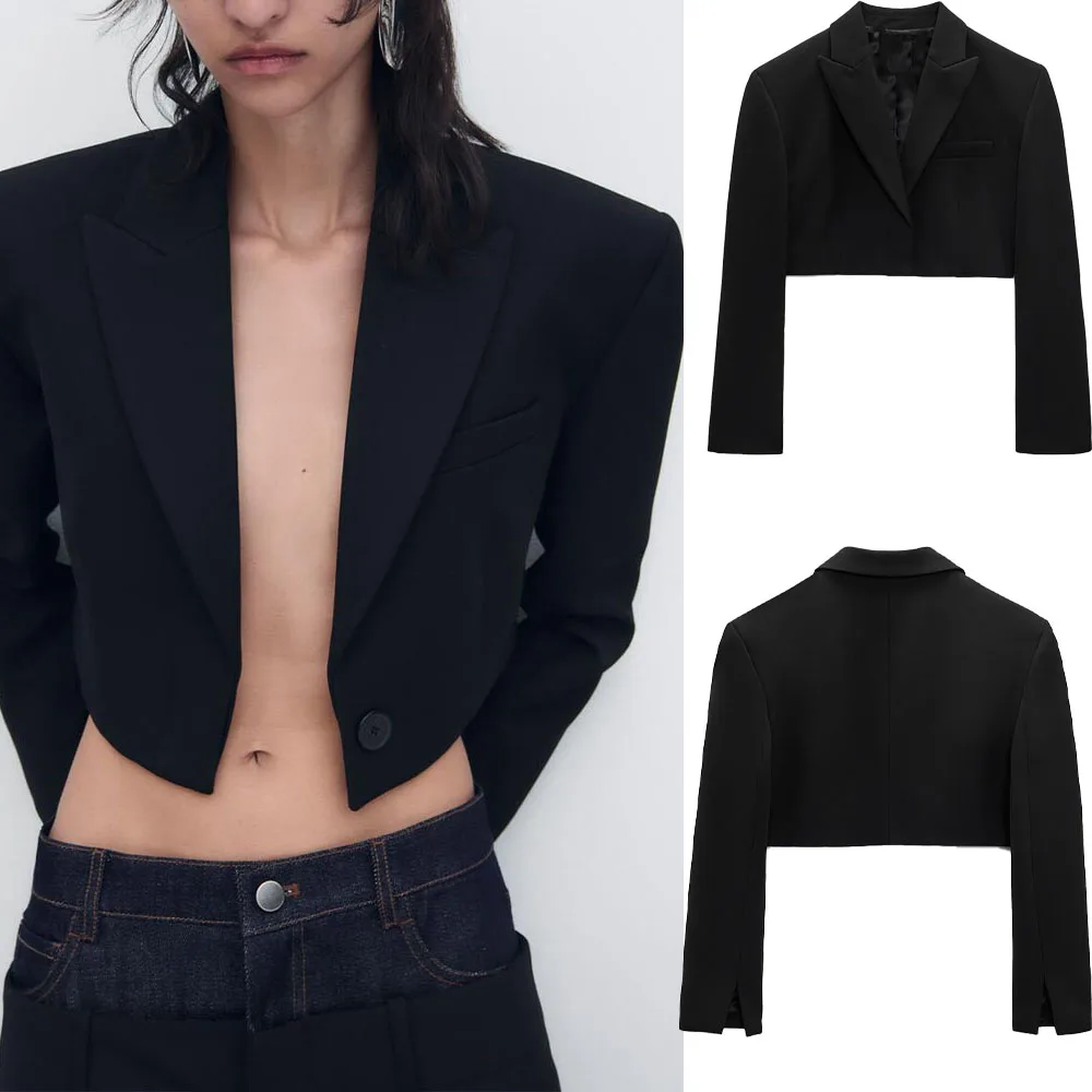 

The new womenswear features a decorative single side pocket on the chest. Tonal lining. Front Button Closure Cropped Blazer