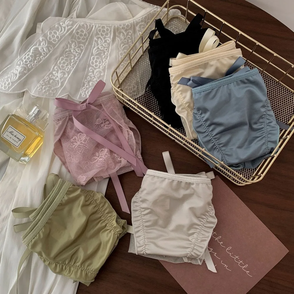 

Антибактериальные трусы с низкой посадкой, мягкое Сетчатое дышащее женское нижнее белье, нижнее белье с бантом, нежное женское нижнее белье