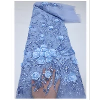 ni ai luxury african lace fabric 5 yards 2022 high quality flocking sequins french nigerian tulle wedding asoebi fabrics ly905