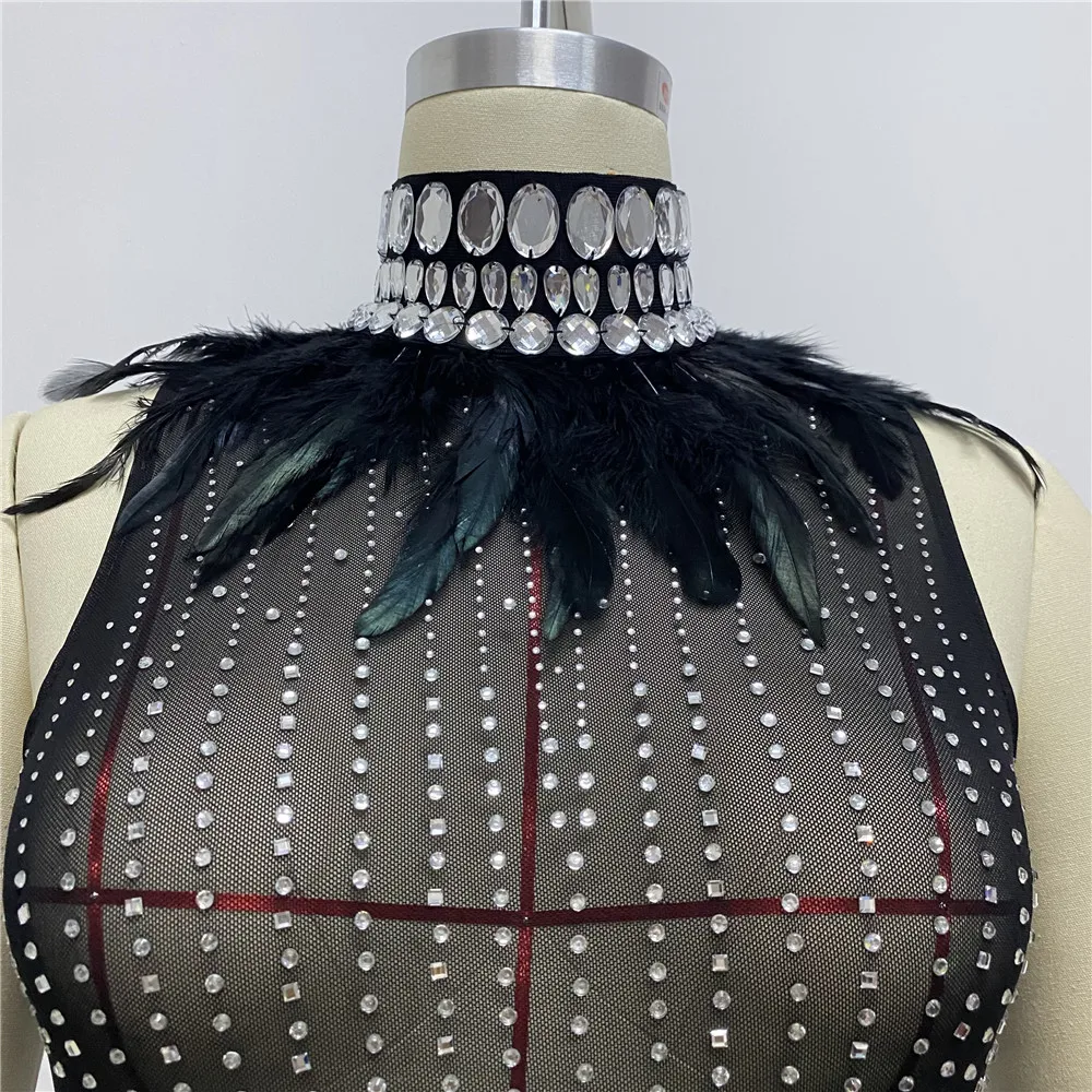 Женские бандажные комбинезоны с бисером сексуальные сетчатые перья лоскутная