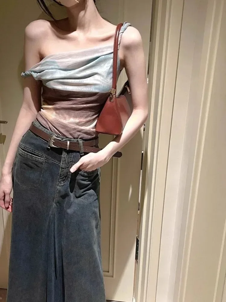 2024 топы Ropa Mujer Y2k модные летние корейские майки с принтом тай-дай марлевый жилет