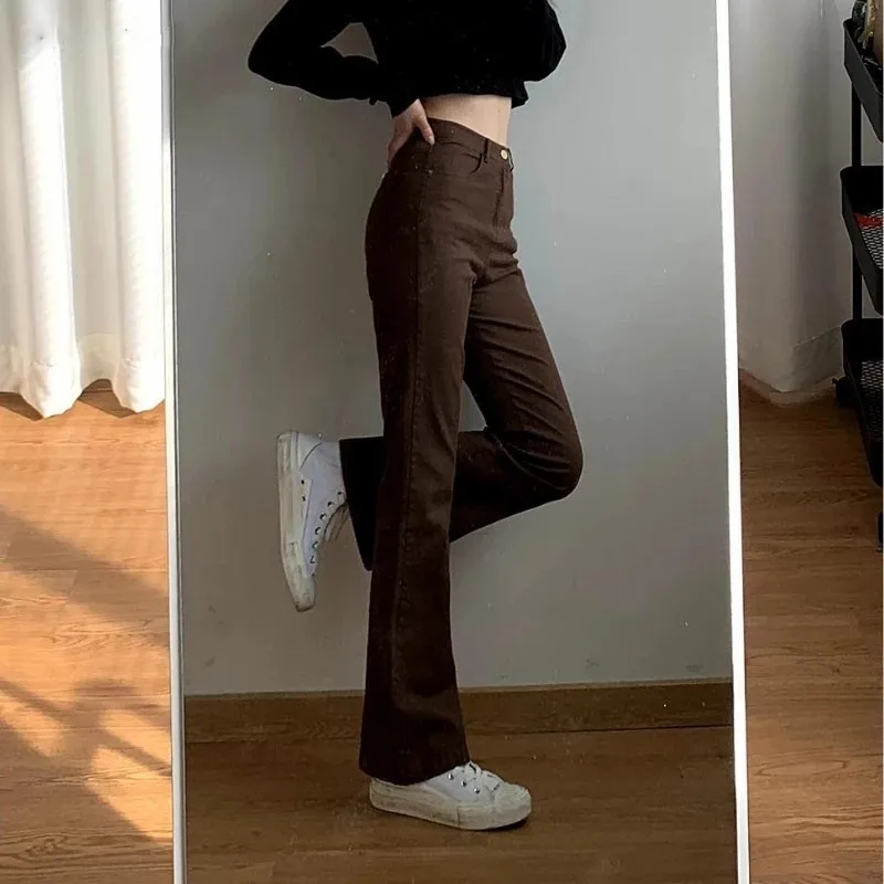 

Jeans Women Denim Brown Fashion All-match 2022 Spring Autumn Trousers High Waist Skinny Elasticity Korean Street Vintage Plus Si