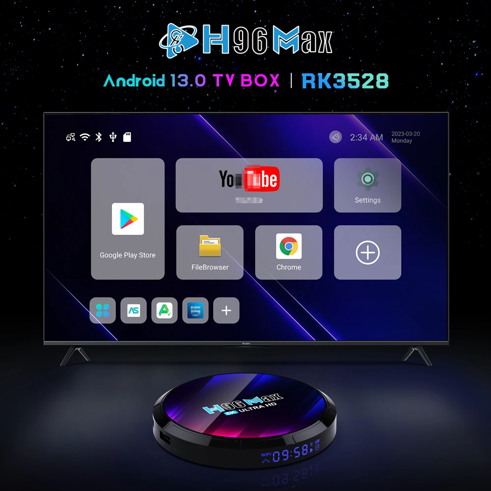 

Android 13 RK3528 WIFI6 четырехъядерный Rockchip 2 ГБ 4 ГБ 16 ГБ 32 ГБ 64 Гб 100 Мбит ЛВС 2,4 ГГц 5G Двойной Wi-Fi BT5.0 8K HDR Smart TV Box H96 MAX