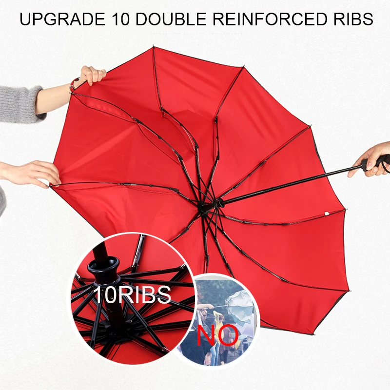

Double Layer WindprooThree Folding Men's Umbrella Large Rain Business Parasolf Women's Automatic Umbrella Female Male Ten Bone