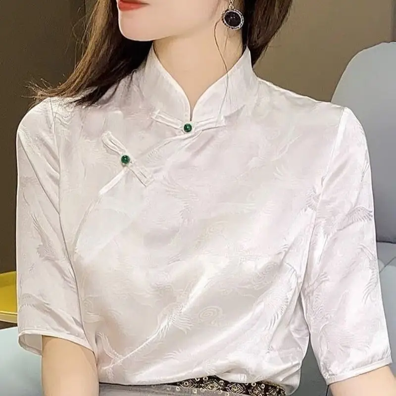 Женская Улучшенная рубашка Чонсам с воротником-стойкой в стиле ретро летний топ