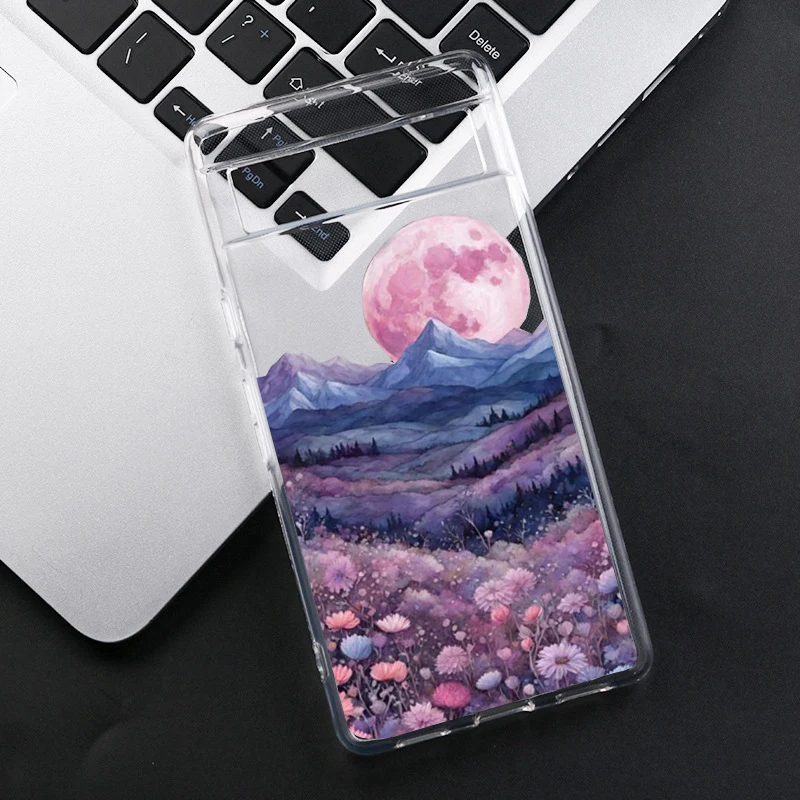 Mountain Forest Village Phone Case For Google Pixel 9 Pro XL 7A 8 6A 5G Landscape Hand Painted Clear Soft TPU Cover Fundas