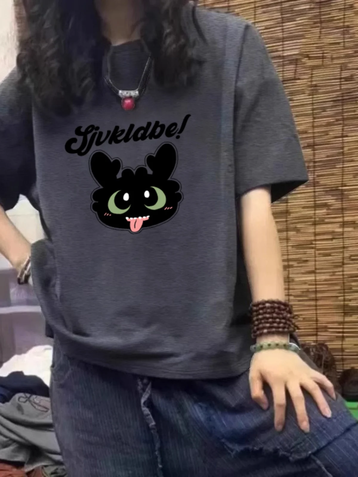 Женская одежда размера плюс темно-синяя Тяжелая футболка из чистого хлопка с